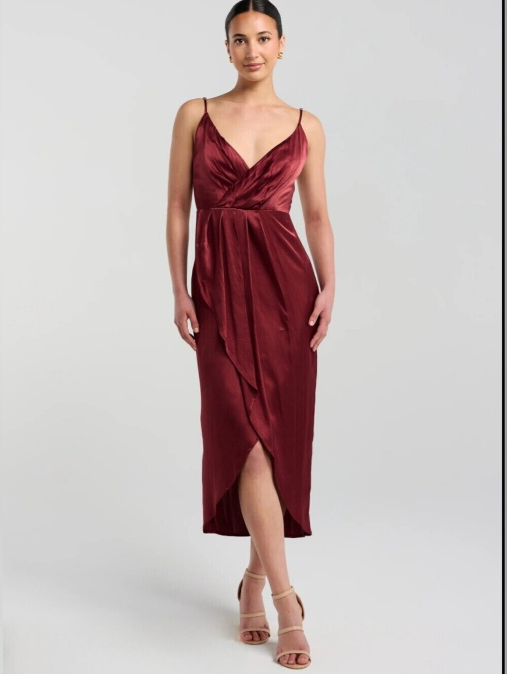 Db Studio Wine Satin Wrap Sleeveless Midi Dress For Special Occasions (NWT)